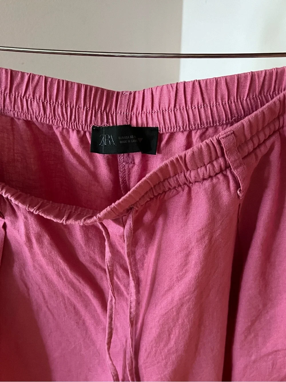Zara Linen Blend Drawstring Pants in Rose Pink